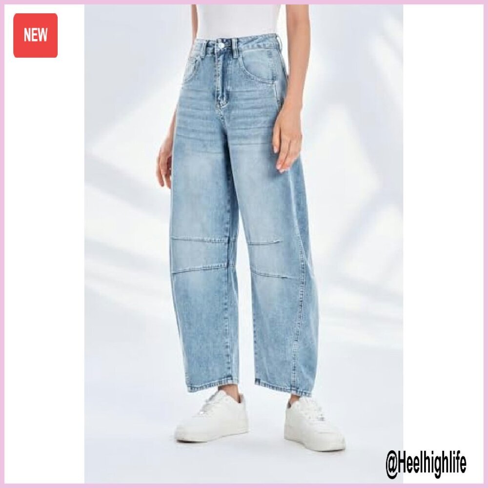 Women's Baggy Boyfriend Jeans Vintage Wide Leg Mid Rise Barrel Denim Ankle Pants - Picture 3 of 8
